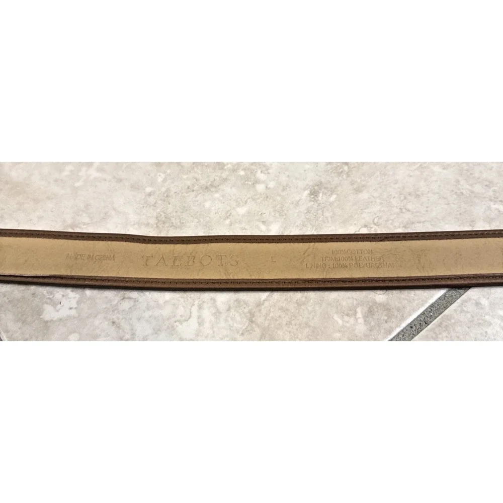 Talbots Pink Belt Orange Fruit Print Leather Trim Gold Tone Buckle Sz L Preppy
